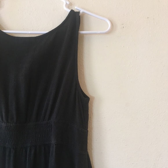 Black Linen Blend Dress With Tie Bust and Buttons - Picture 6 of 10